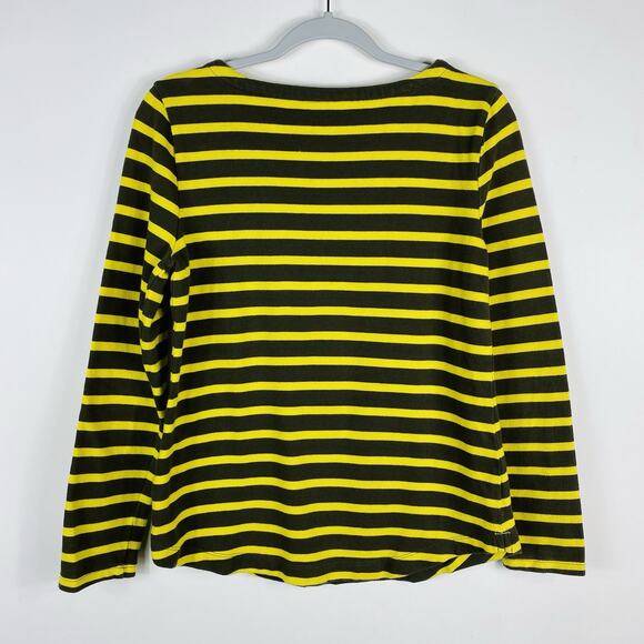 Talbots Size Small Striped Zip Shoulder Knit Top Yellow Brown 100% Cotton - Picture 3 of 6